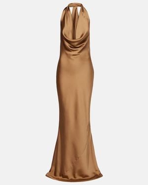 Norma Kamali Halterneck Satin Gown - Brown