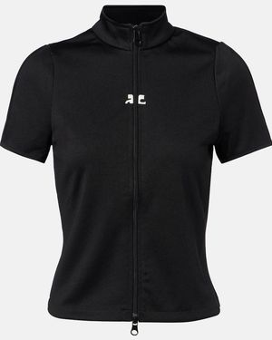 Courreges Interlock Logo Zip-Up Jersey Top - Black
