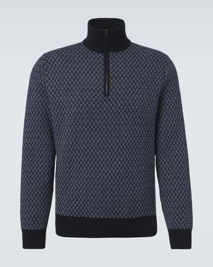 Agnona Cashmere, Wool, And Silk Half-Zip Jumper - Blue