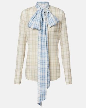 Acne Studios Sheer Tie-Neck Silk Blouse - Blue