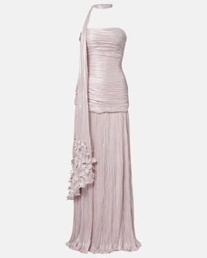 Marmar Halim Dayana Ruched Scarf-Detail Gown - Purple