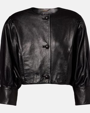 Chloé Cropped Leather Jacket - Black