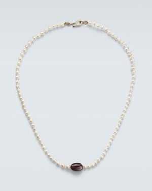Ileana Makri Halskette Aus Suesswasserperlen Mit 9Kt Gelbgold Und Hessonit - Weiß