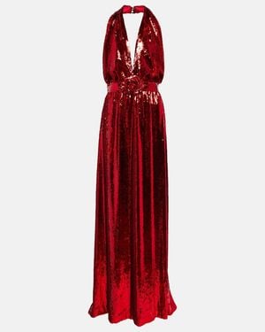 Rodarte Halterneck Sequined Corsage Gown - Red