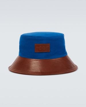 Bode Cotton And Leather Bucket Hat - Blue