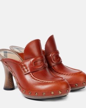 Burberry 75 Leather Mules - Red