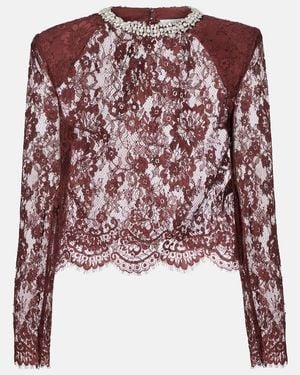Self-Portrait Embellished Lace Top - Purple
