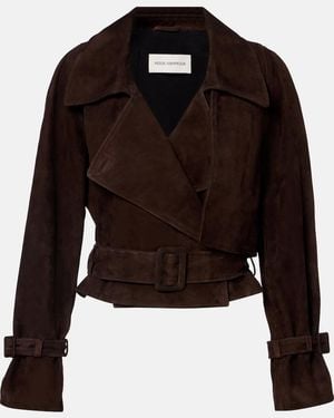 Nour Hammour Hatti Cropped Suede Jacket - Black