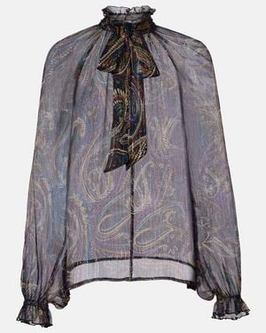 Etro Paisley Silk-Blend Blouse - Gray
