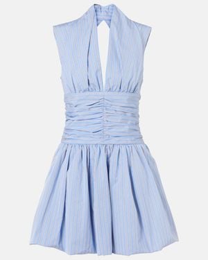 Patou Striped Gathered Cotton Poplin Minidress - Blue