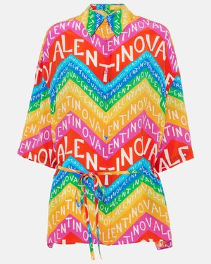 Valentino Logo Silk Shirt Dress - Multicolor