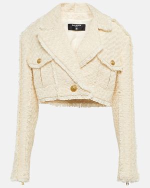 Balmain Cropped Tweed Jacket - Natural