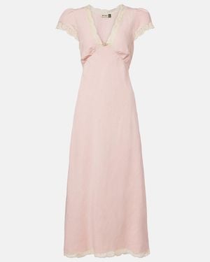 RIXO London Bridal Clarice Lace-Trimmed Linen-Blend Midi Dress - Pink