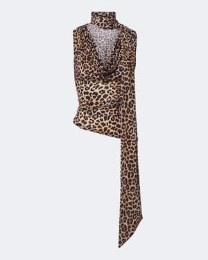 Blumarine Draped Scarf-Detail Leopard-Print Top - White