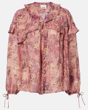 Isabel Marant Charis Printed Ruffled Silk Blouse - Pink