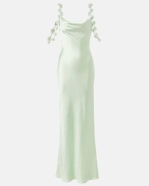 Self-Portrait Floral-Applique Satin Gown - Green