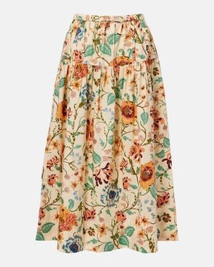 Ulla Johnson Theodora Floral Cotton Midi Skirt - Metallic