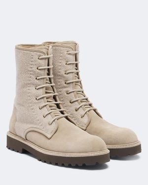 Max Mara Suede Lace-Up Boots - Natural