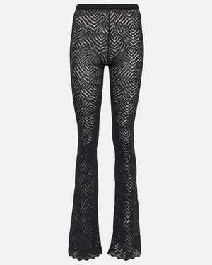 Alessandra Rich Embellished High-Rise Flared Lace Pants - Gray