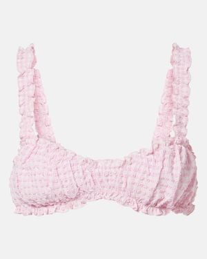 Jonathan Simkhai Top De Bikini A Cuadros Con Volantes - Rosa