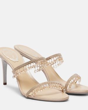 Rene Caovilla Chandelier Embellished Satin Sandals - Natural