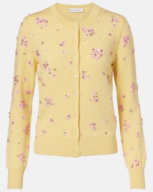 Oscar de la Renta Cardigan Crystal Cluster Aus Schurwolle - Gelb