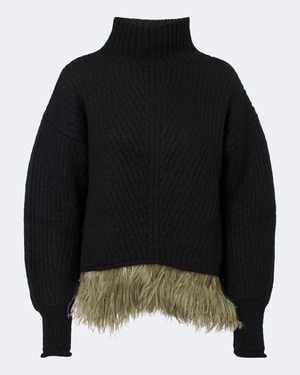 La DoubleJ Pullover Aus Rippstrick Mit Federn - Schwarz