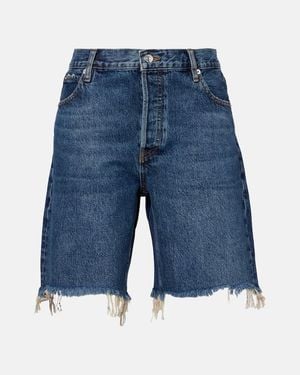 FRAME Deconstructed High-Rise Denim Shorts - Blue