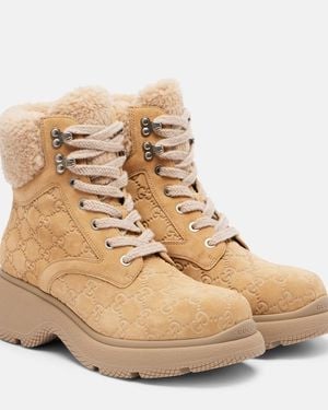 Gucci Schnuerstiefel Yaga Gg Aus Veloursleder - Natur