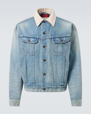 The Row Joret Corduroy-Trimmed Denim Jacket - Blue