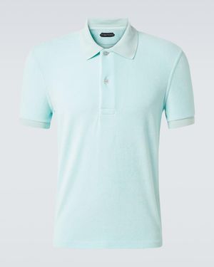 Tom Ford Cotton-Blend Terry Polo Shirt - Blue