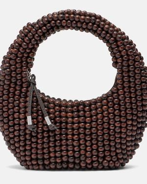 STAUD Reef Small Beaded Leather-Trimmed Top-Handle Bag - Brown