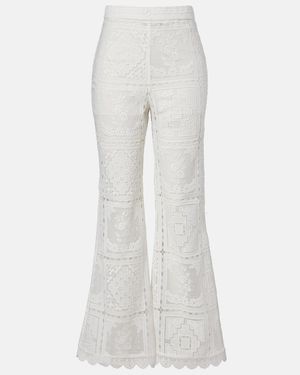Zimmermann Floral Lace Flared Trousers - White