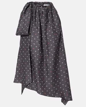 Acne Studios Bow-Detail Printed Asymmetric Silk Top - Grey