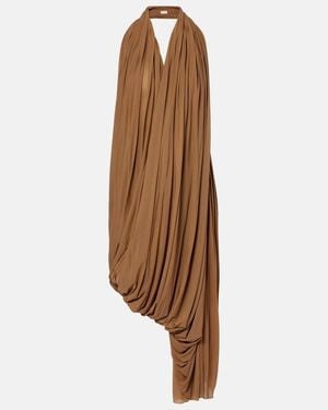 Magda Butrym Draped Halterneck Sheer Midi Dress - Brown