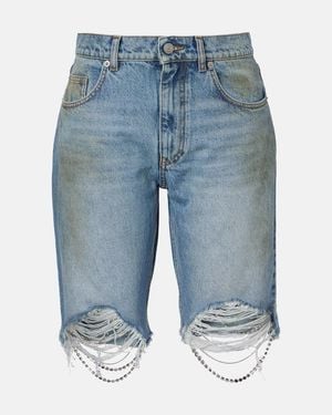 Area Distressed Embellished Denim Shorts - Blue