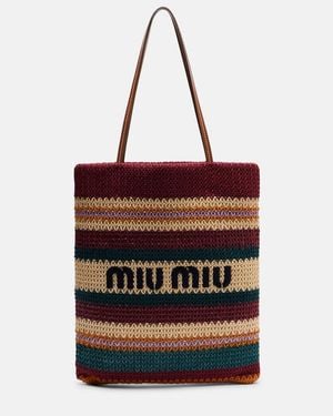 Miu Miu Woven Raffia-Effect Shopper - Red