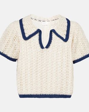 Anna Kosturova Coastal Crochet Cotton Polo Shirt - White