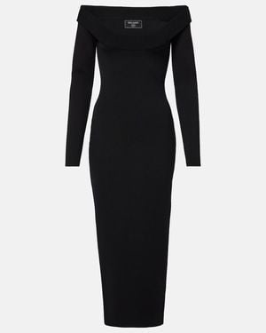 Balmain Ls Double Collar Knit Zipped Midi Dress - Black