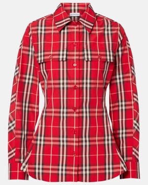 Burberry Check Peplum Cotton Shirt - Red