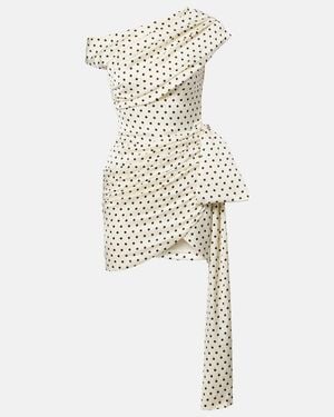 Self-Portrait Polka-Dot Asymmetric Draped Minidress - White