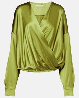 Dries Van Noten Draped Silk-Blend Satin Blouse - Green