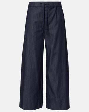 Max Mara Jour Cotton Chambray Wide-Leg Trousers - Blue