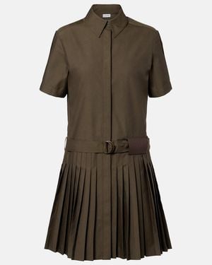 Loewe Belted Pleated Cotton-Blend Shirt Dress - Green
