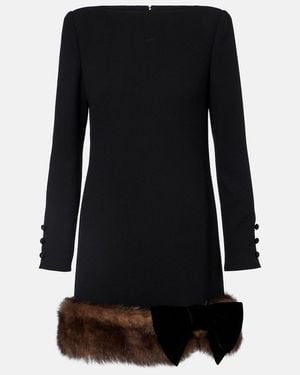 Valentino Shearling-Trimmed Virgin Wool Minidress - Black