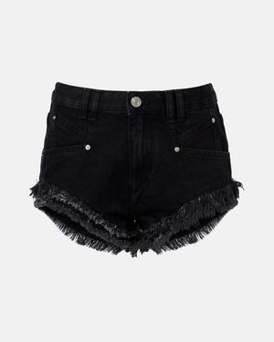 Isabel Marant Eneidala Faded Denim Shorts - Black