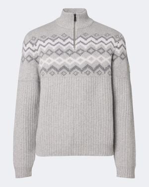 Bogner Ludi Fair Isle Cashmere Half-Zip Jumper - Grey