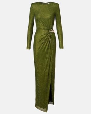 Self-Portrait Rhinestone-Embellished Maxi Dress - Green