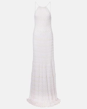 Missoni Halterneck Open-Back Lame Gown - White