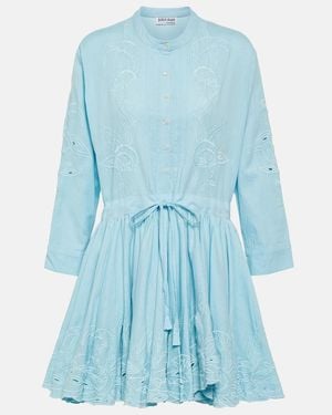 Juliet Dunn Embroidered Cotton Minidress - Blue